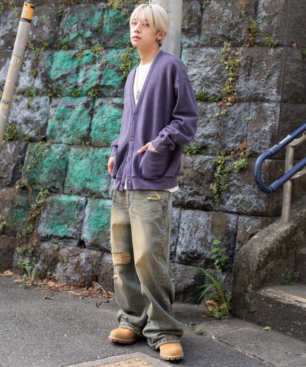 WEGO 【ユニセックス着用ITEM】ケミカルスウェットカーディガン 