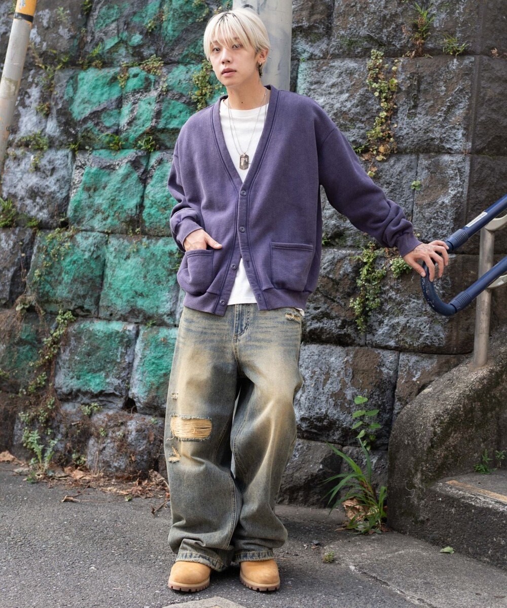 WEGO 【ユニセックス着用ITEM】ケミカルスウェットカーディガン 