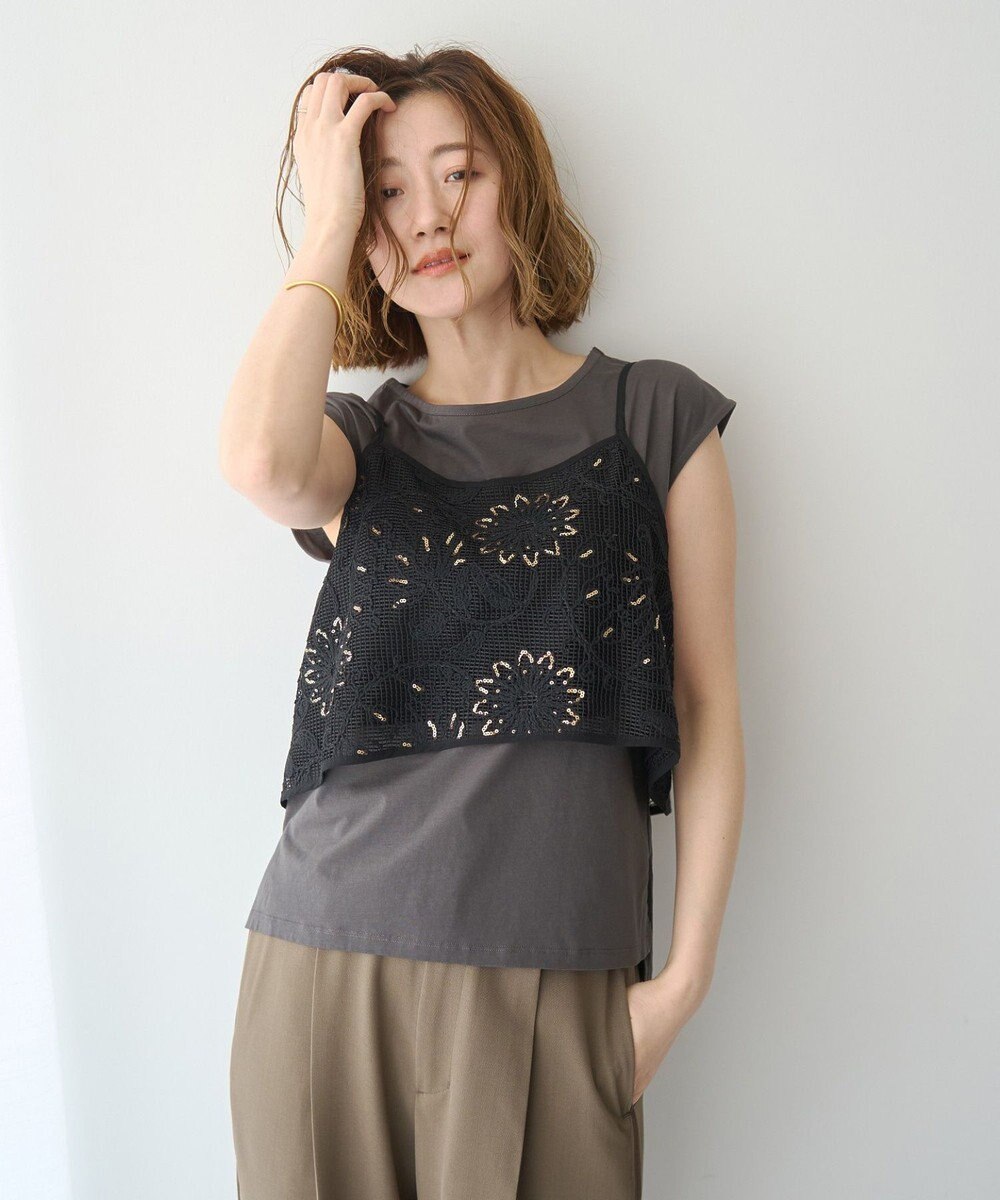 YECCA VECCA 【2点SET】刺繍メッシュキャミセットコットンTee 