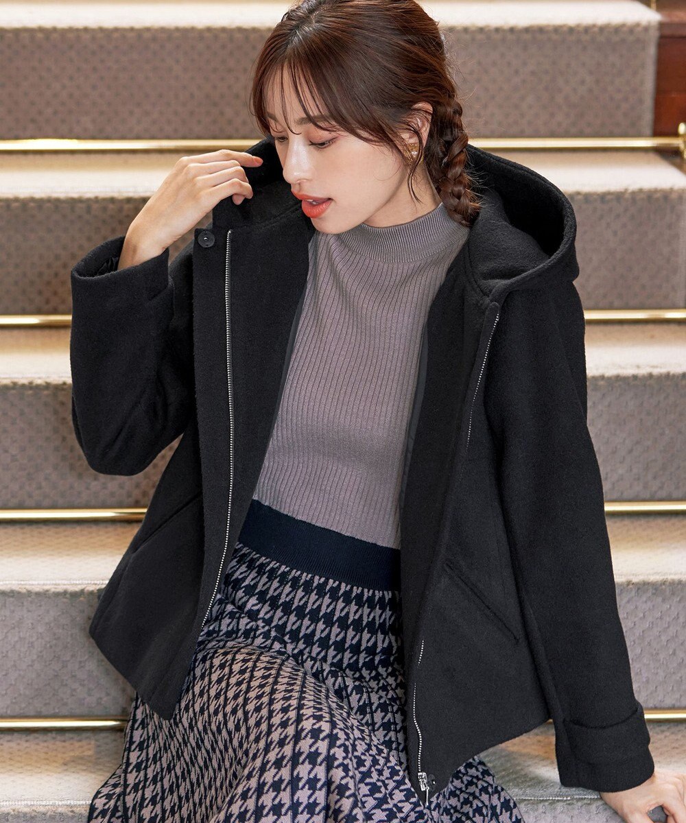 Tiaclasse ウールライクフーデットショートコート 