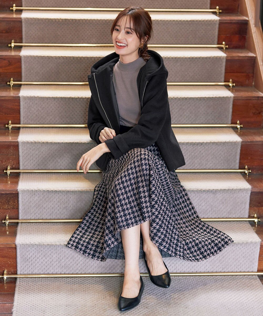 Tiaclasse ウールライクフーデットショートコート 