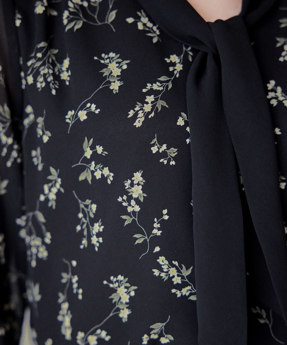 Tiaclasse 【洗える】花柄配色ボウタイブラウス 