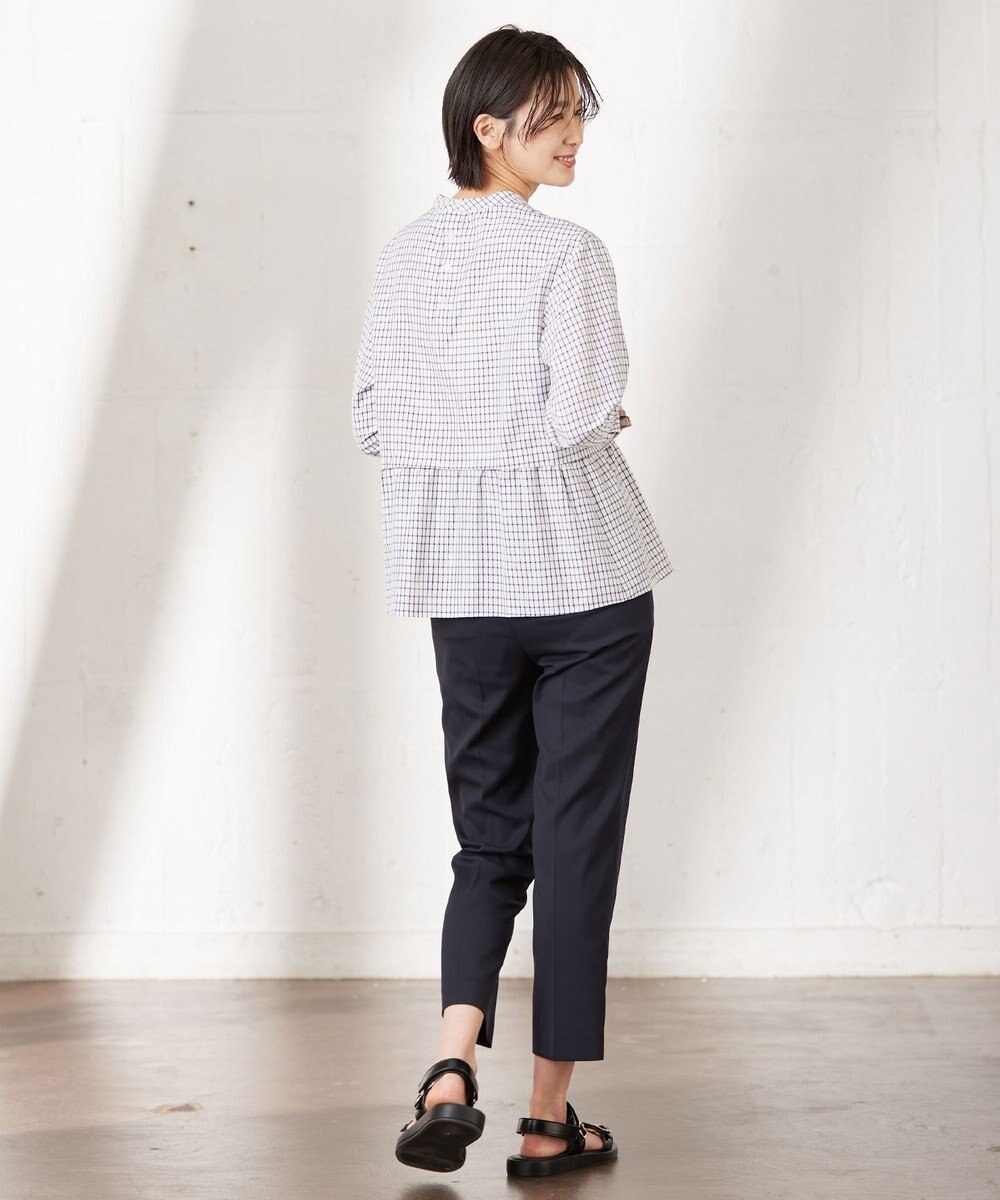 J.PRESS LADIES 【洗える】 セルロースチェック スタンドカラー ブラウス 