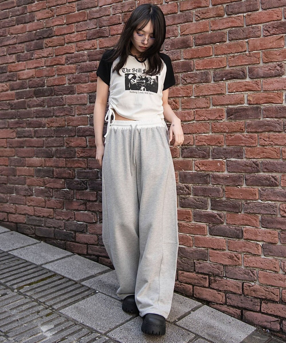 WEGO 【ウエストゴム/SMサイズ展開】カーブデザインスウェットパンツ 