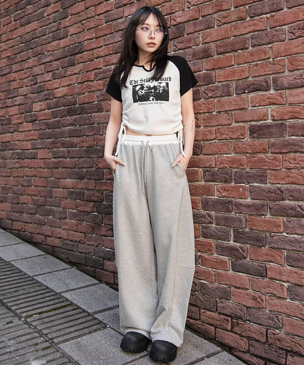 WEGO 【ウエストゴム/SMサイズ展開】カーブデザインスウェットパンツ 