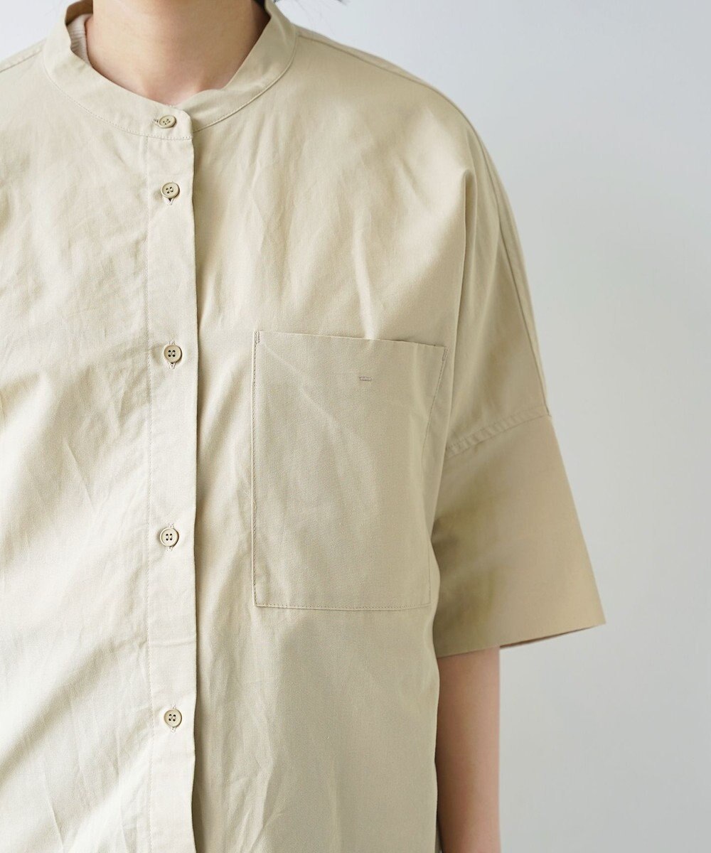 WHITE MAILS COTTON PAPER  POPLIN BAND COLLAR DOLMAN SLEEVE SHIRT　コットンポプリン 半袖シャツ 