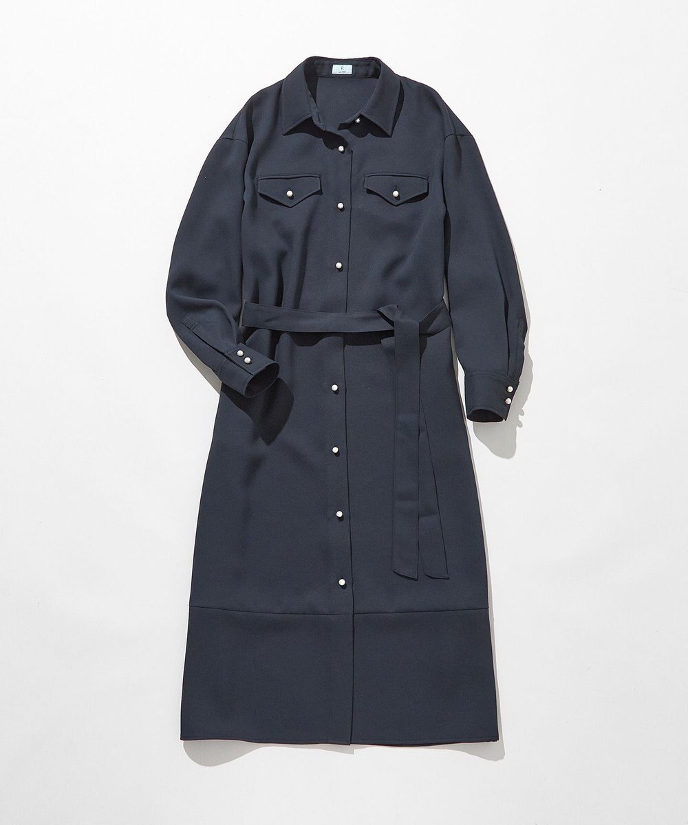 組曲 【サッシュベルト付き】パールボタンシャツワンピース 