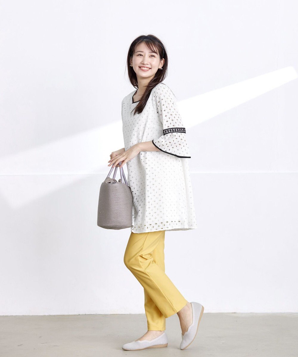 Tiaclasse 【小倉優子さん着用・洗える】パンチングレース配色チュニック 