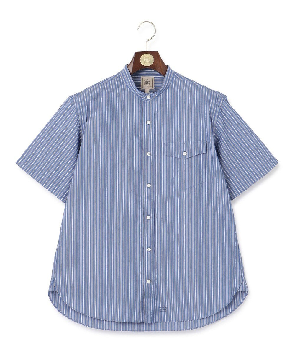 J.PRESS MEN 【クールマックス】サッカー マルチストライプ バンドカラーシャツ 