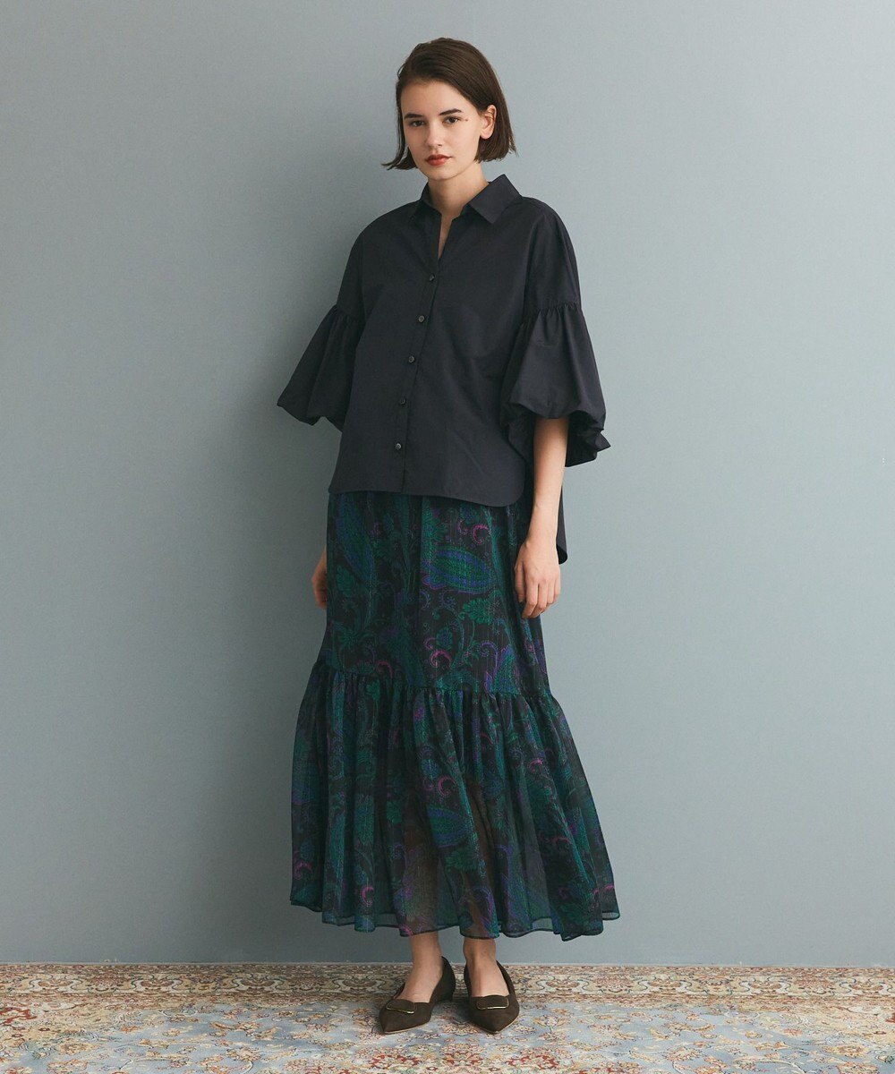 GRACE CONTINENTAL ラメストライププリントスカート 