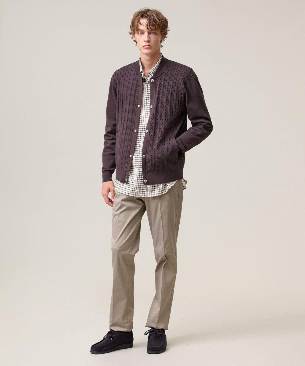 J.PRESS MEN 羽織るだけで整う大人の品格【ストレッチ / イージーケア】【FLEX YARN】ケーブルニット ブルゾンライク カーディガン 