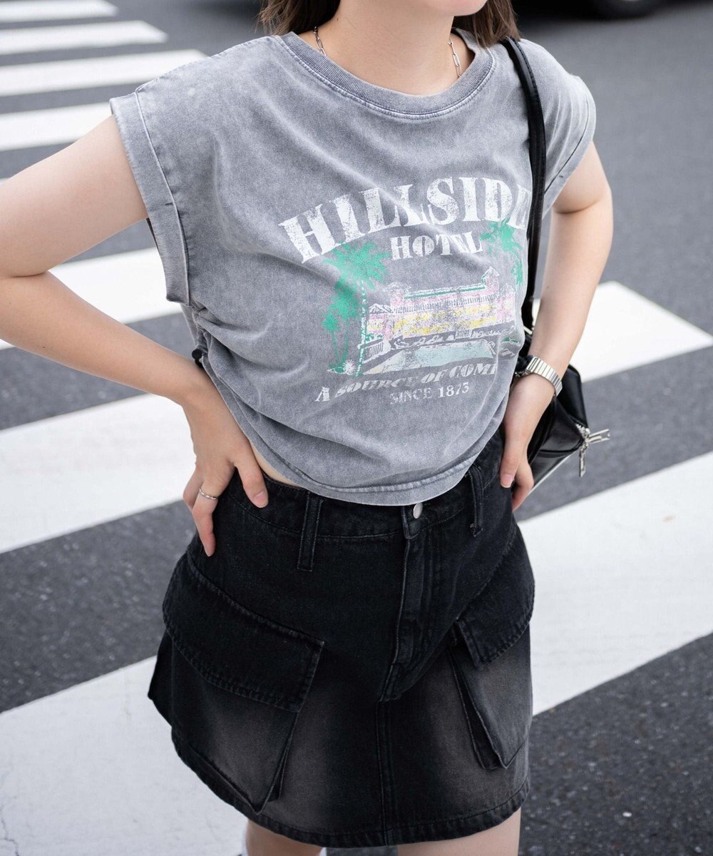 WEGO ヴィンテージウォッシュドロストデザインT 