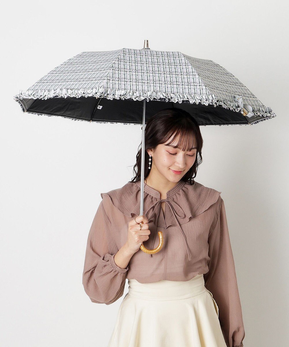 MOONBAT 【晴雨兼用日傘】LANVIN en Bleu (ランバン オン ブルー) 折りたたみ日傘 ドビーフリル 遮光 遮熱 UV 