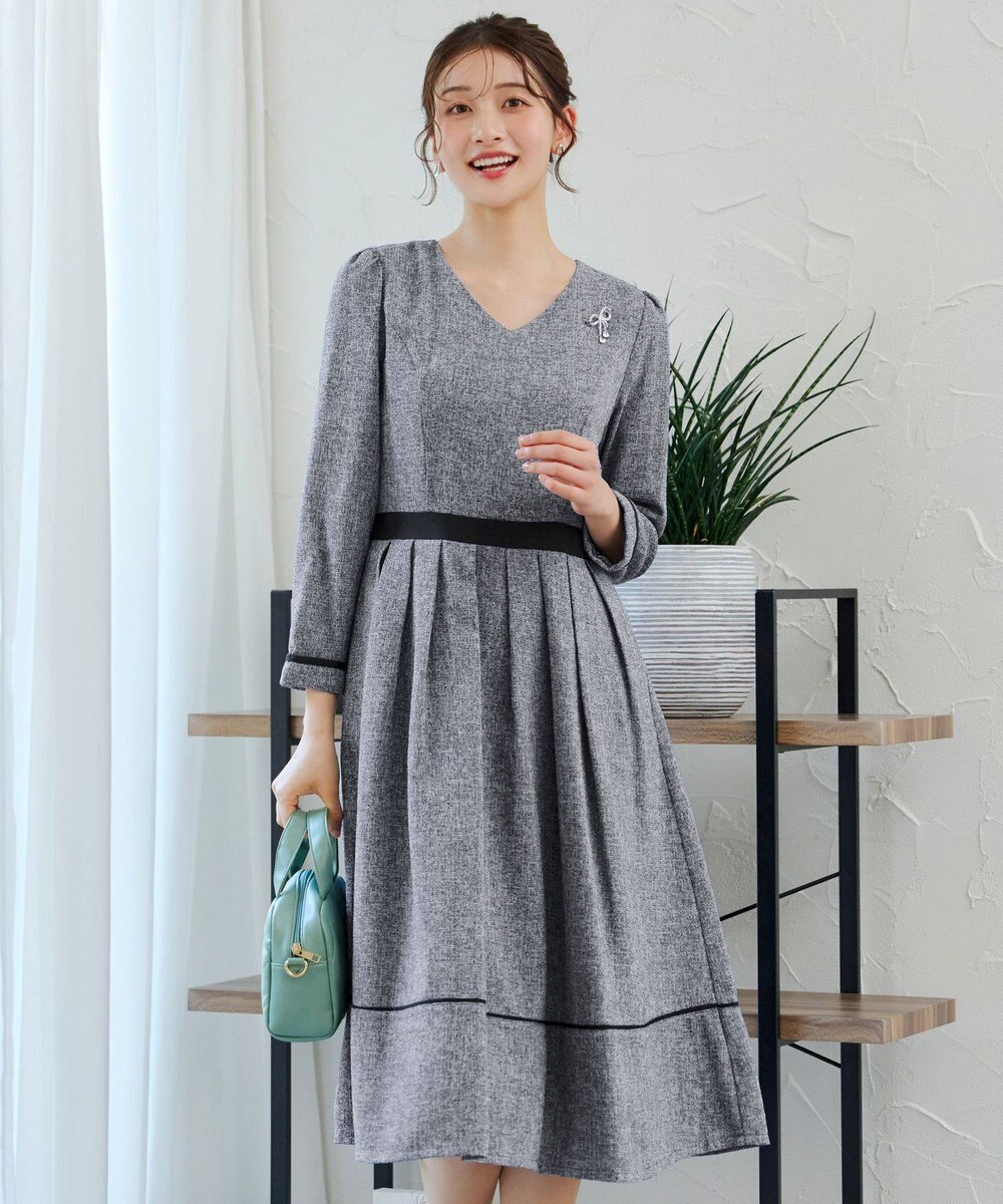 Tiaclasse 【洗える】配色パイピングフレアワンピース 