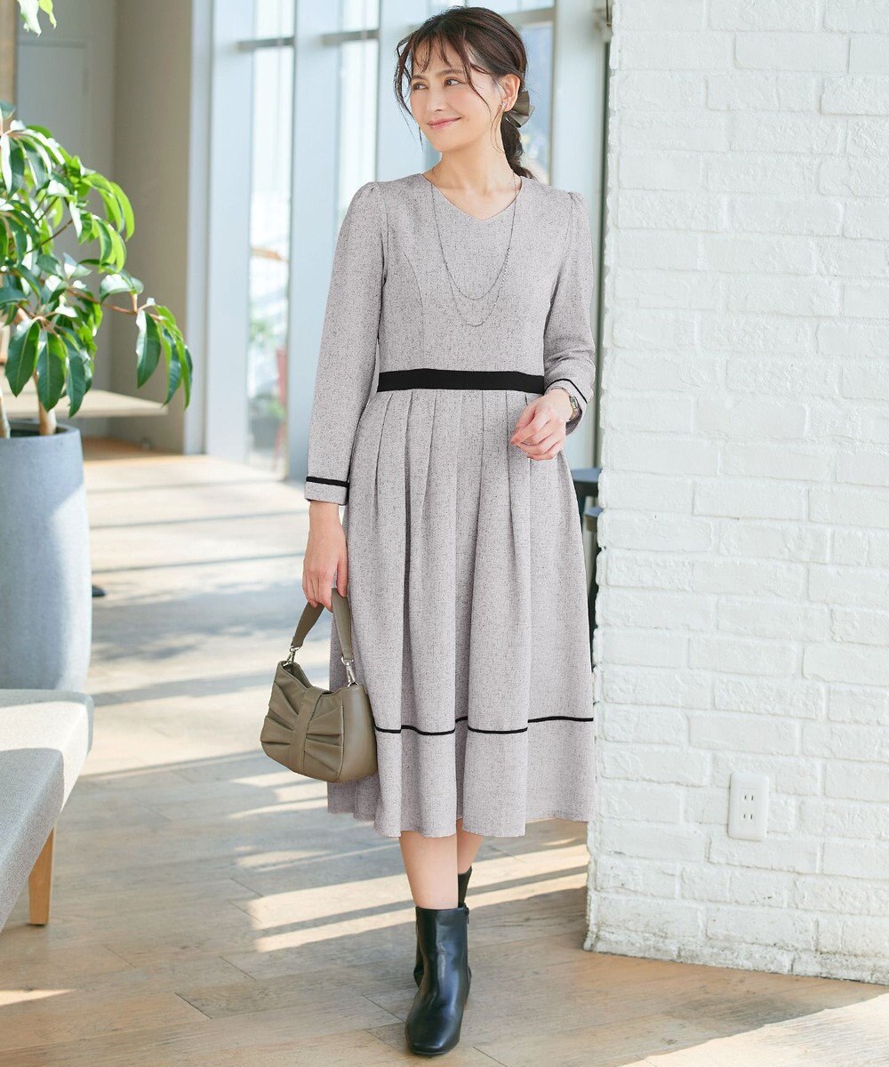 Tiaclasse 【洗える】配色パイピングフレアワンピース 