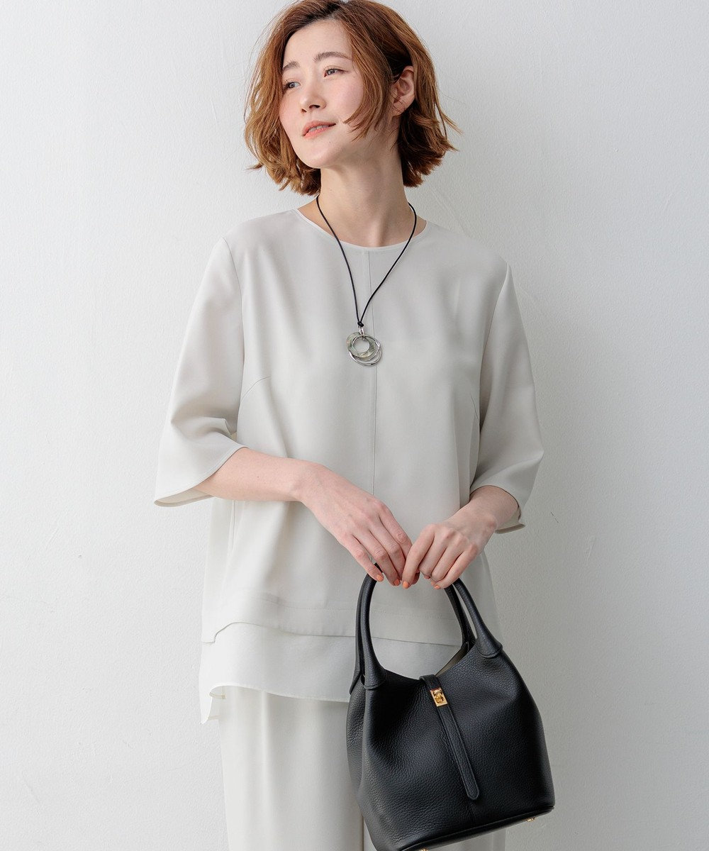 23区 S 【吸水速乾/UVカット/接触冷感】ストレッチジョーゼット シアーコンビ カットソー 