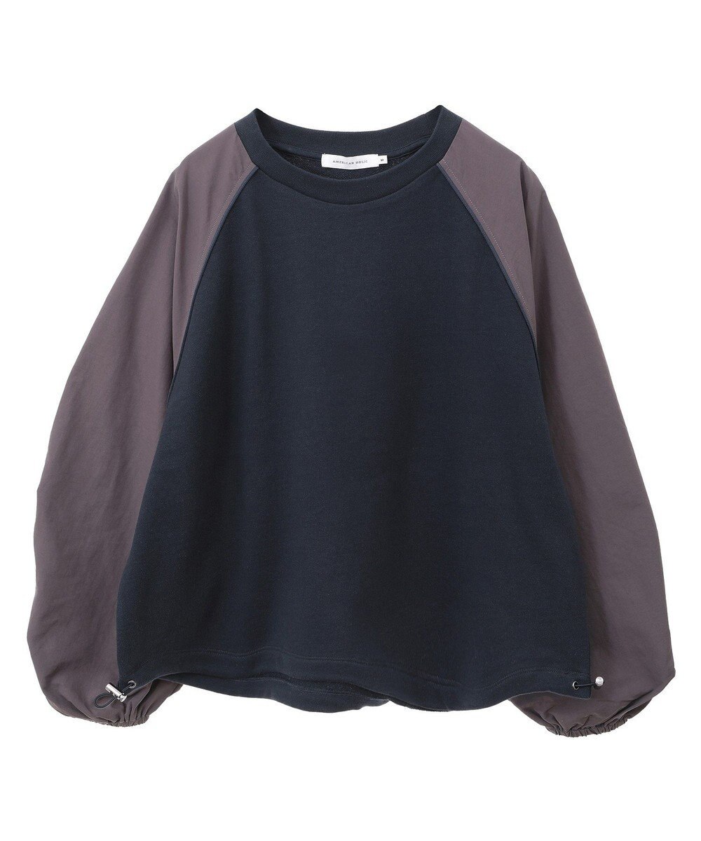 AMERICAN HOLIC 異素材ギャザースリーブミニ裏毛プルオーバ 