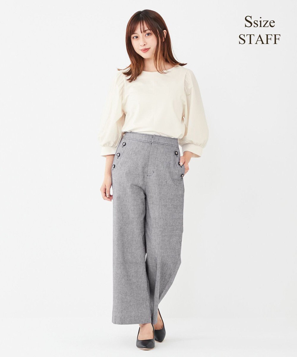 ANY SIS パフスリーブ異素材コンビ プルオーバー 