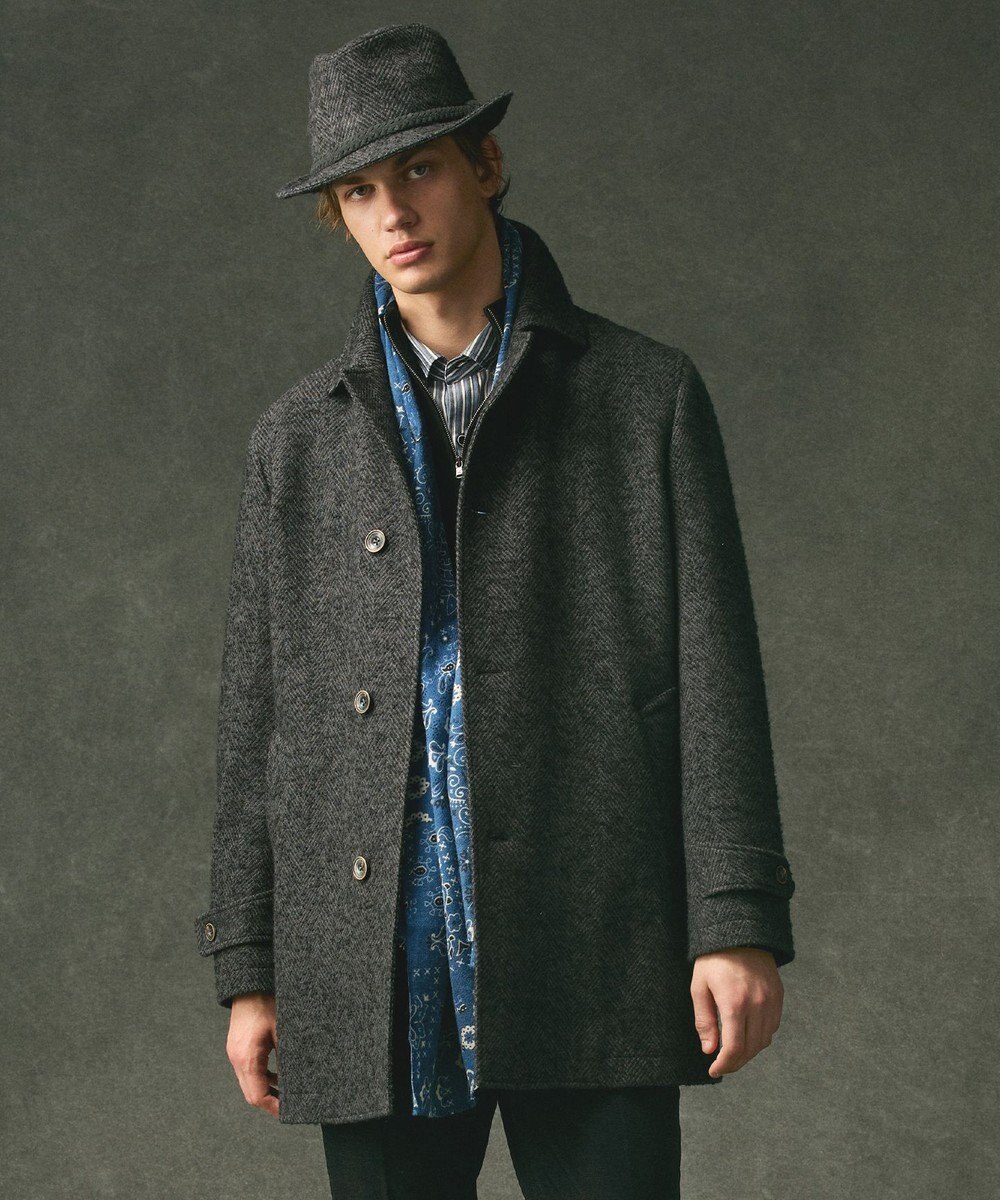 JOSEPH ABBOUD 【尾州産カシミヤブレンド素材/軽量】カシミヤブレンドアルパカヘリンボーン ステンカラーコート 