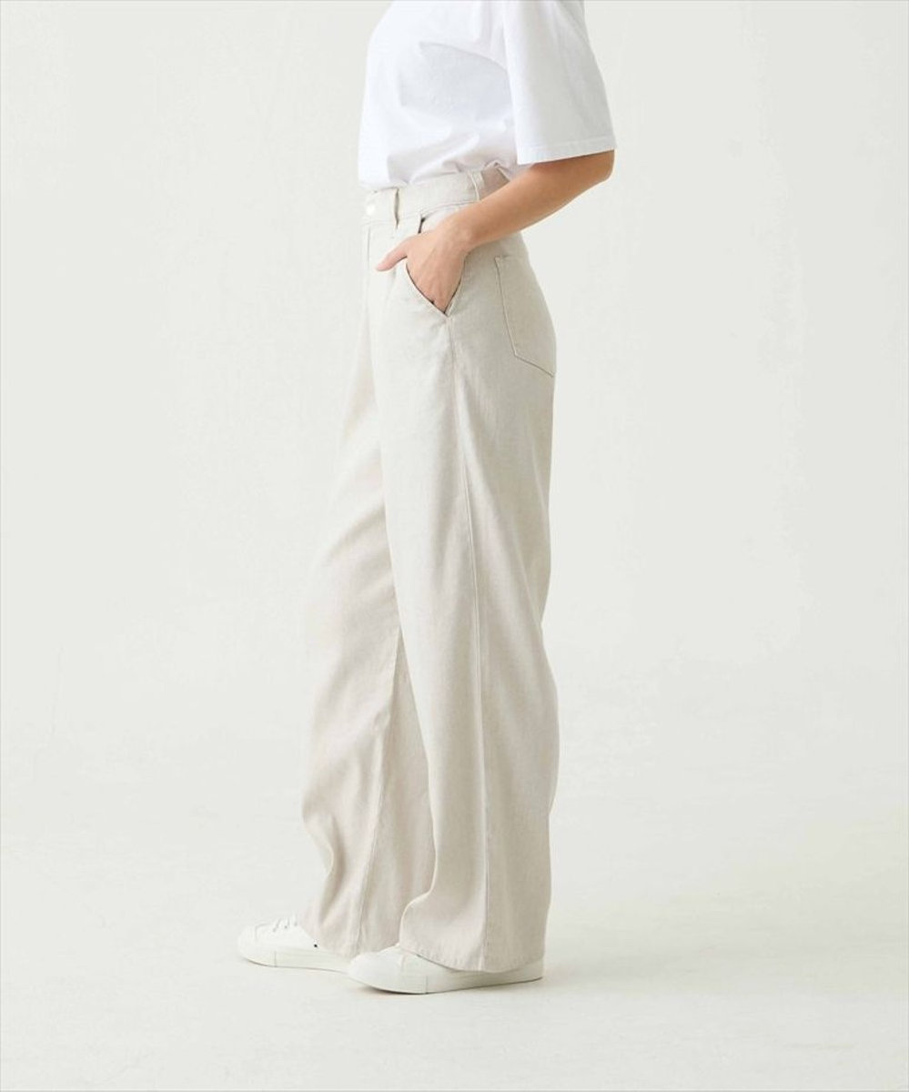 caqu linen rayon stretch wide pants リネンレーヨンストレッチワイドパンツ 