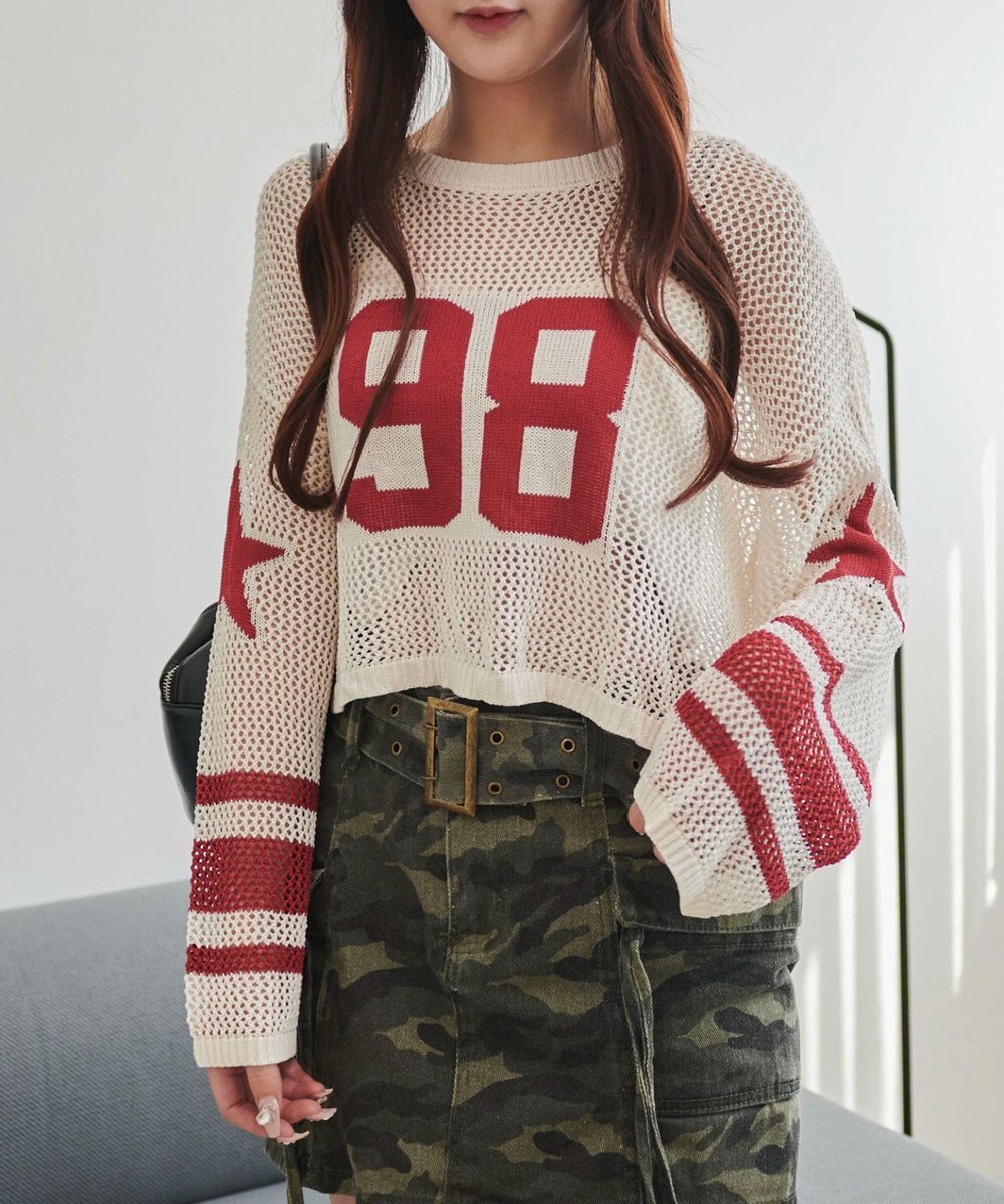 WEGO ナンバリングメッシュショートニット 