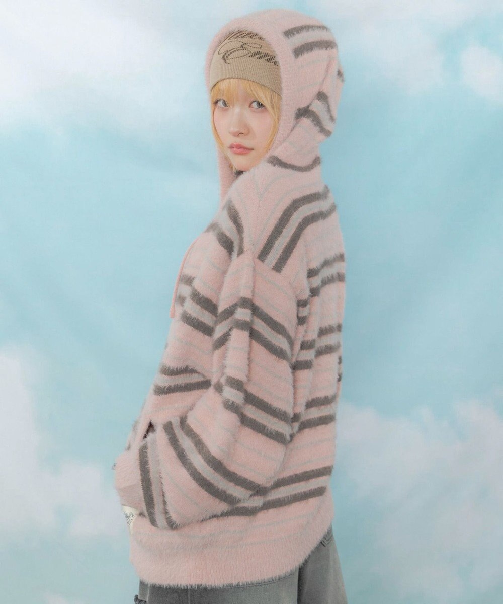 WEGO 【ユニセックス着用ITEM】シャギーボーダーニットパーカー 