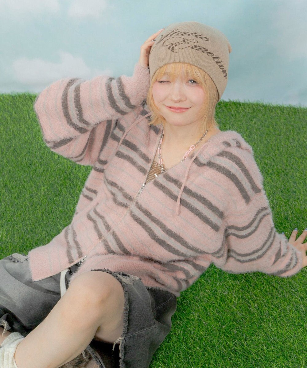 WEGO 【ユニセックス着用ITEM】シャギーボーダーニットパーカー 