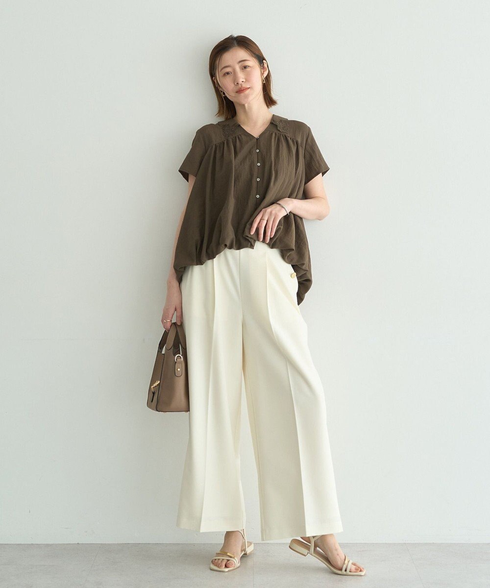 YECCA VECCA 刺繍カラーバルーンヘムブラウス 
