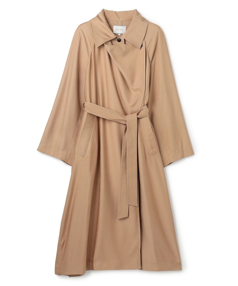BEIGE， COBURN / シルク混ロングステンカラーコート 