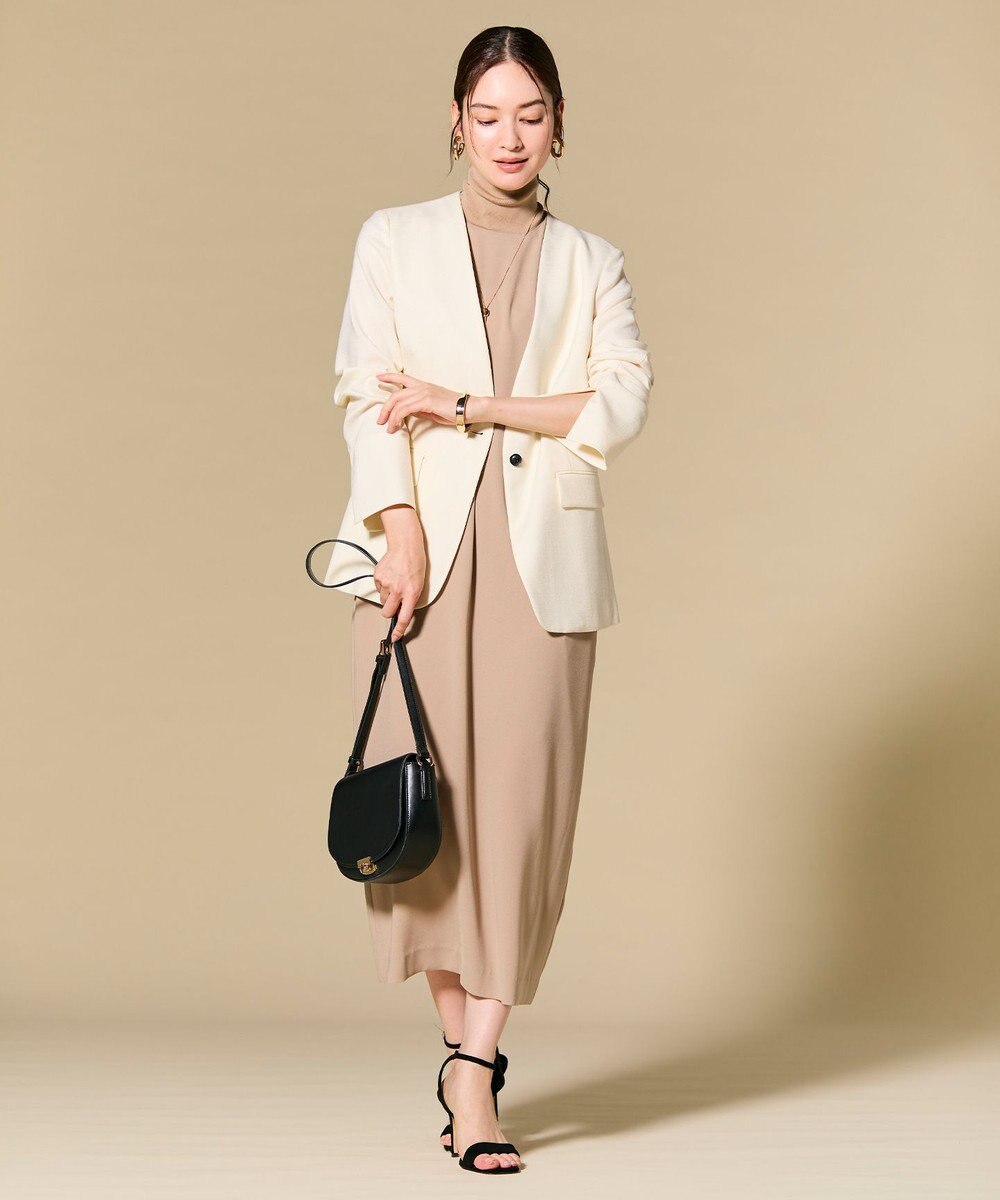 BEIGE， 【L-size】CAROLE / リネンライクノーカラーハーフ丈ジャケット 