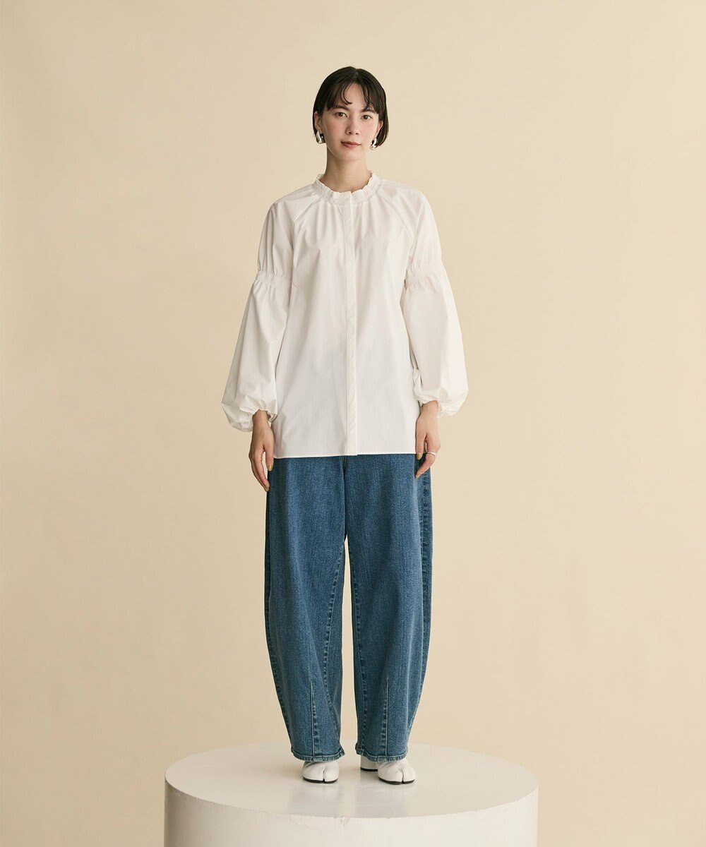 #Newans 【洗濯機可／撥水】シャーリングネック ボリュームスリーブシャツ 