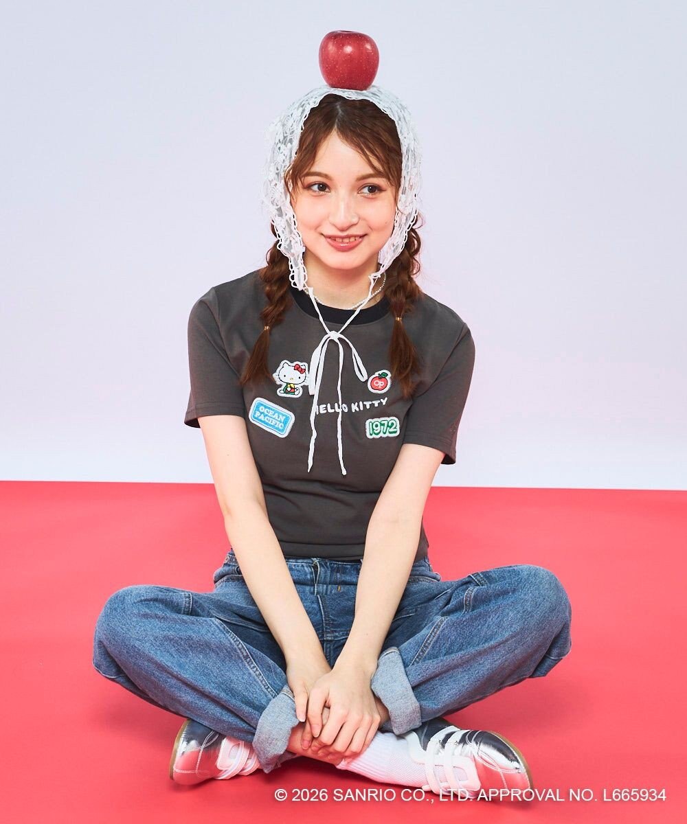 OP／FILA 【Ocean Pacific×ハローキティ】ワッペンリンガーチビTシャツ 