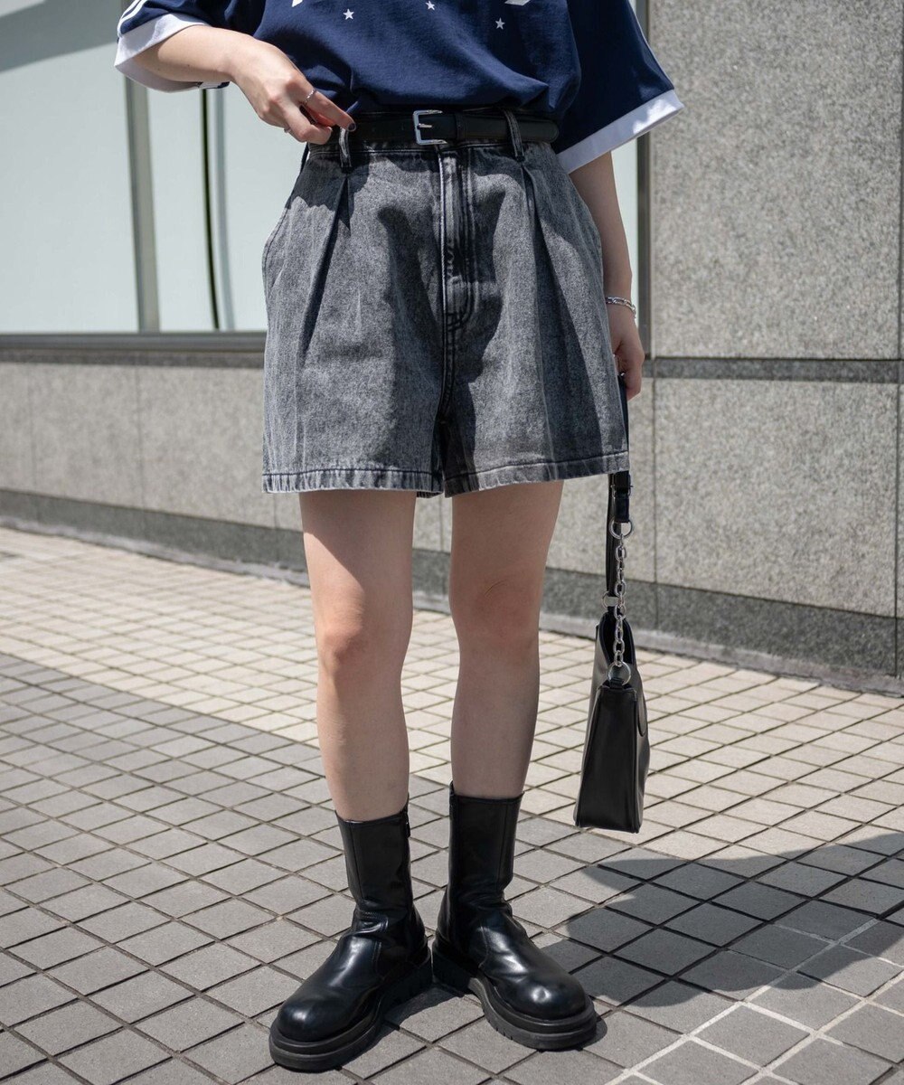 WEGO ベルト付デニムタックショートパンツ 