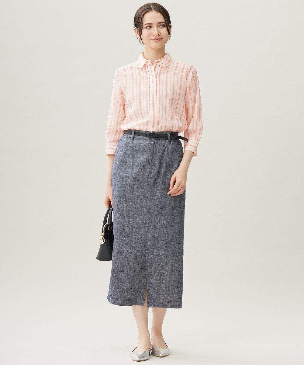 自由区 【洗える】コットンリネンシャンブレー スカート 