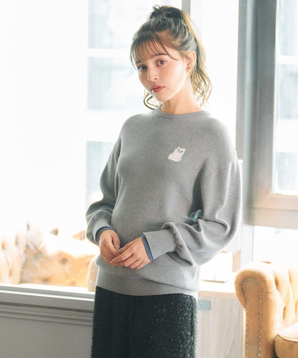 Feroux 【猫カフェMOCHAコラボ】しらたまくん刺繍 ニット 