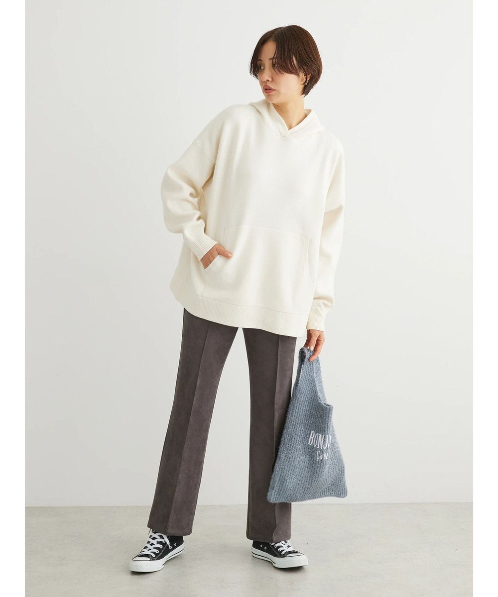 Green Parks スウェット風フード付ニットプルオーバー 