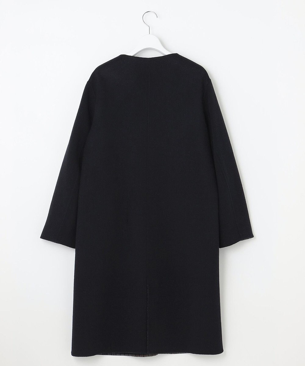 J.PRESS LADIES S 【リバーシブル】ウールナイロン リバーチェック ノーカラー ロングコート 