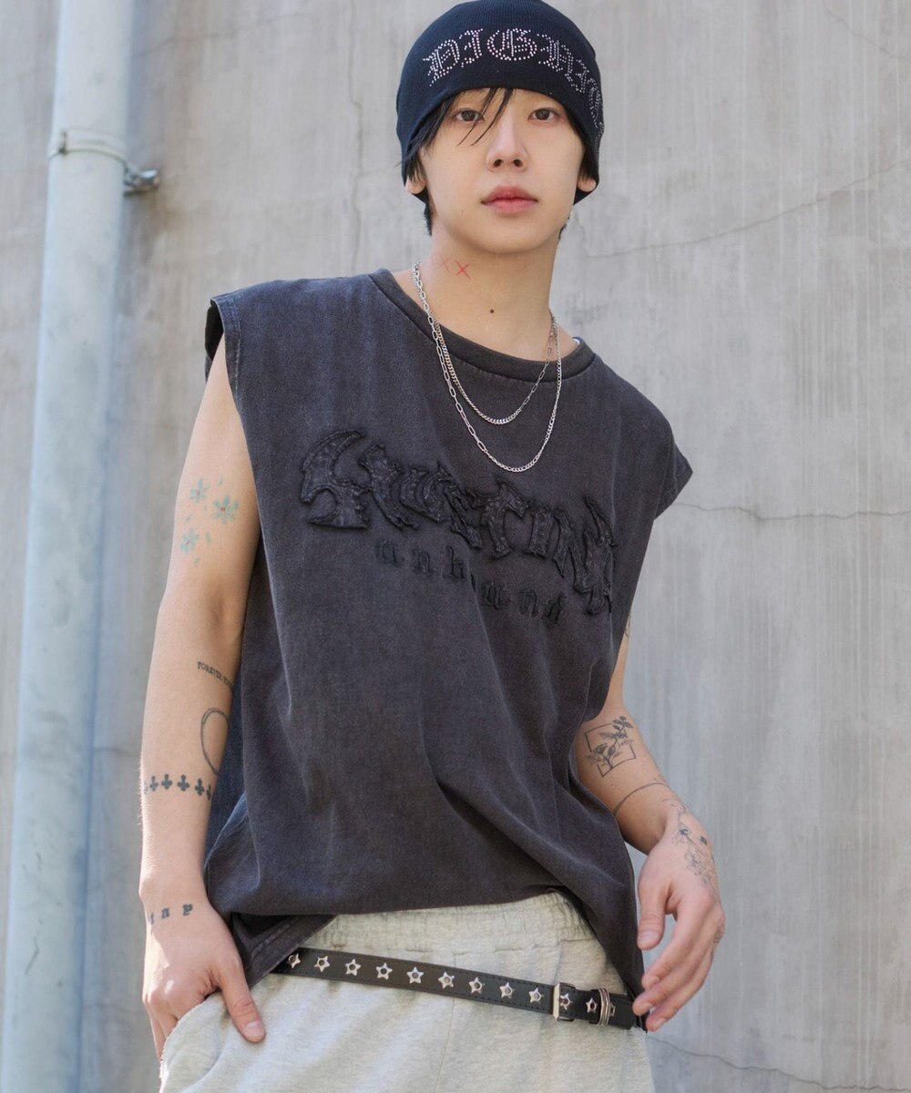 WEGO 【ユニセックス着用ITEM】ブリーチダメージアップリケノースリーブ 