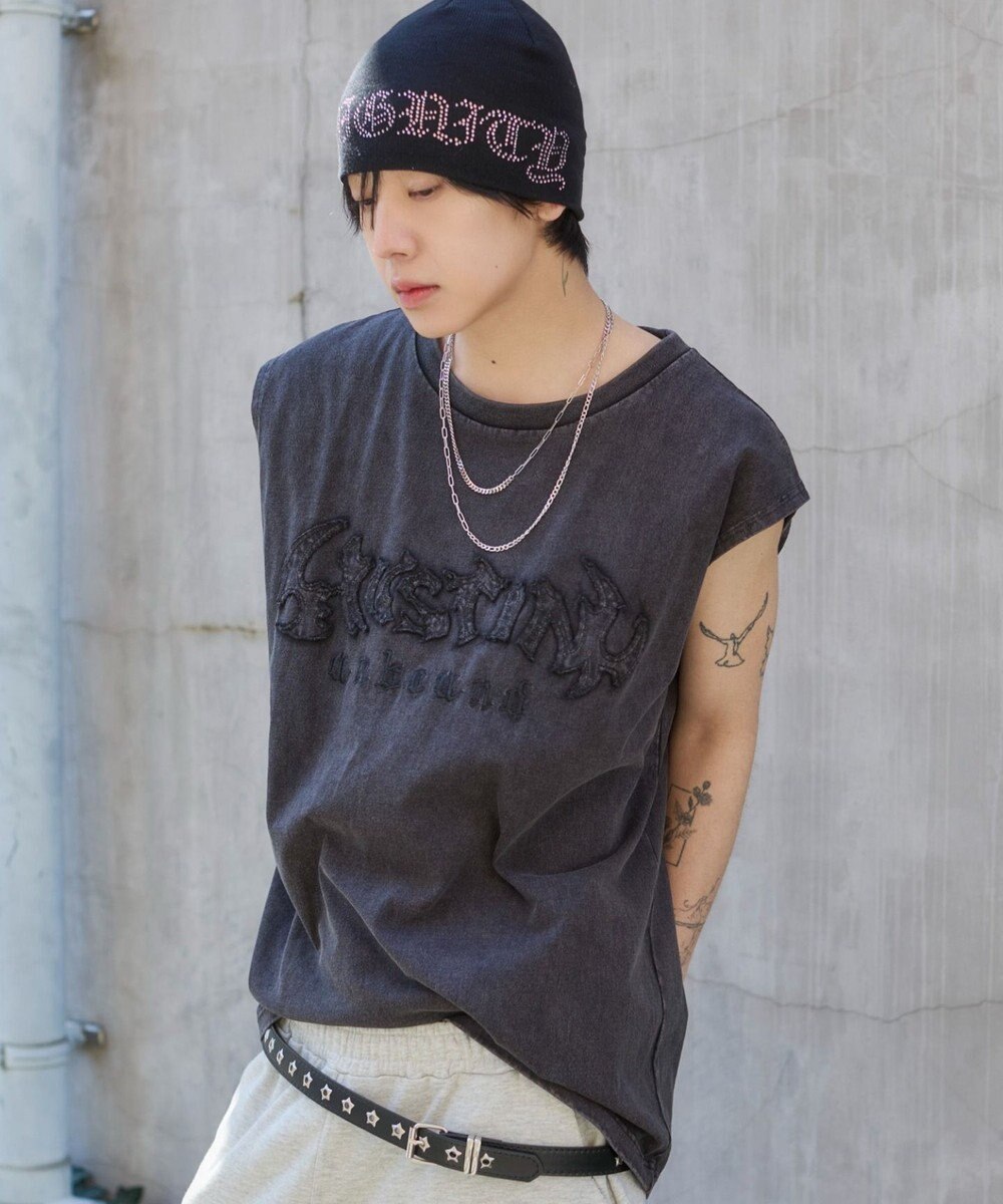 WEGO 【ユニセックス着用ITEM】ブリーチダメージアップリケノースリーブ 