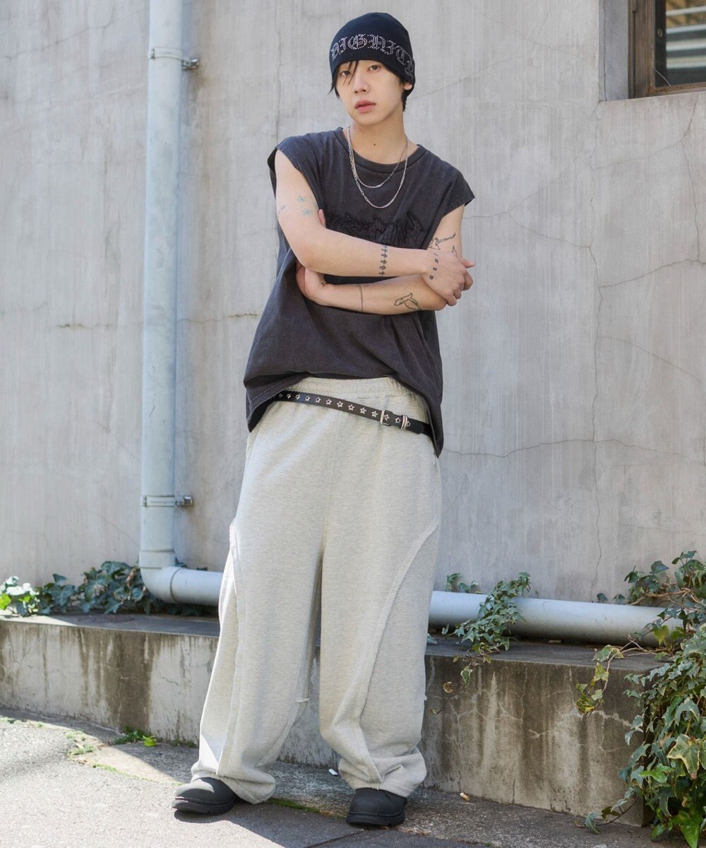 WEGO 【ユニセックス着用ITEM】ブリーチダメージアップリケノースリーブ 