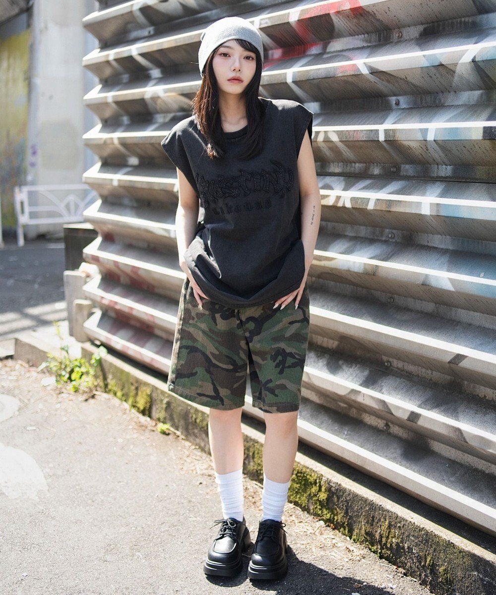 WEGO 【ユニセックス着用ITEM】ブリーチダメージアップリケノースリーブ 