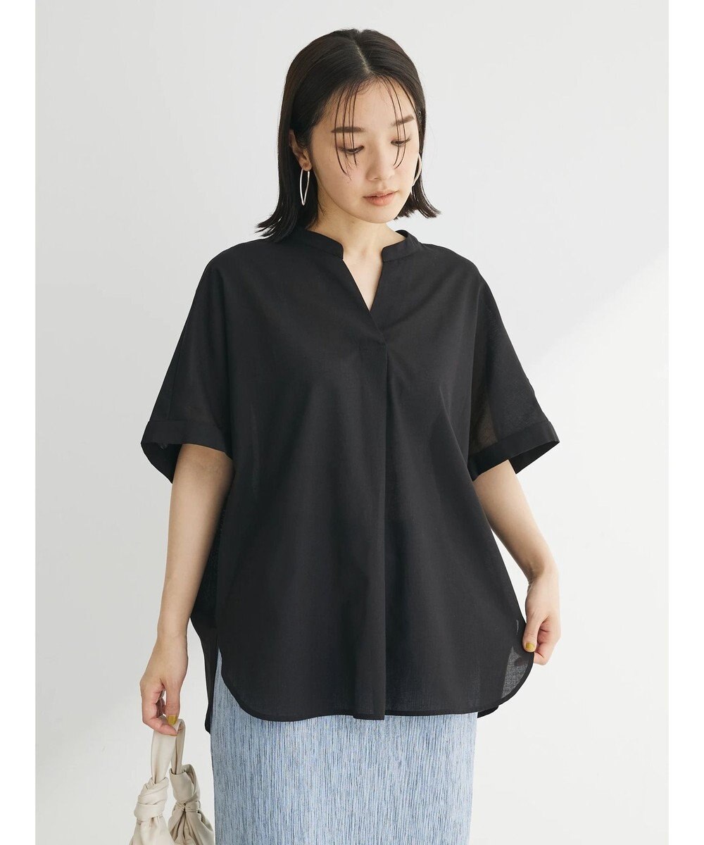 Green Parks 綿麻混フレンチスリーブスキッパーシャツ 