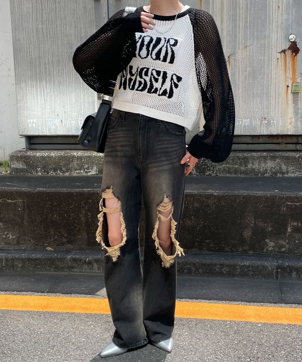 WEGO ラグランショートメッシュニット 