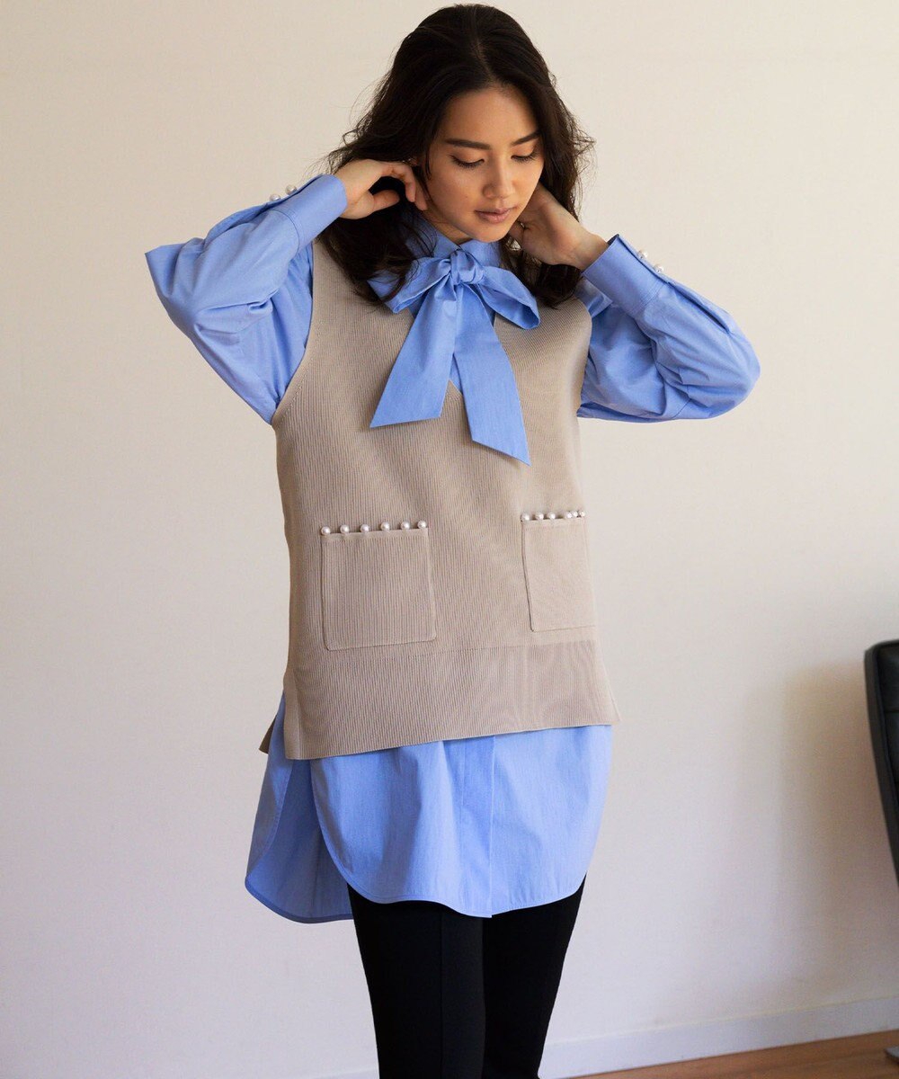 組曲 【洗える・軽量】パールディテールニット ベスト 