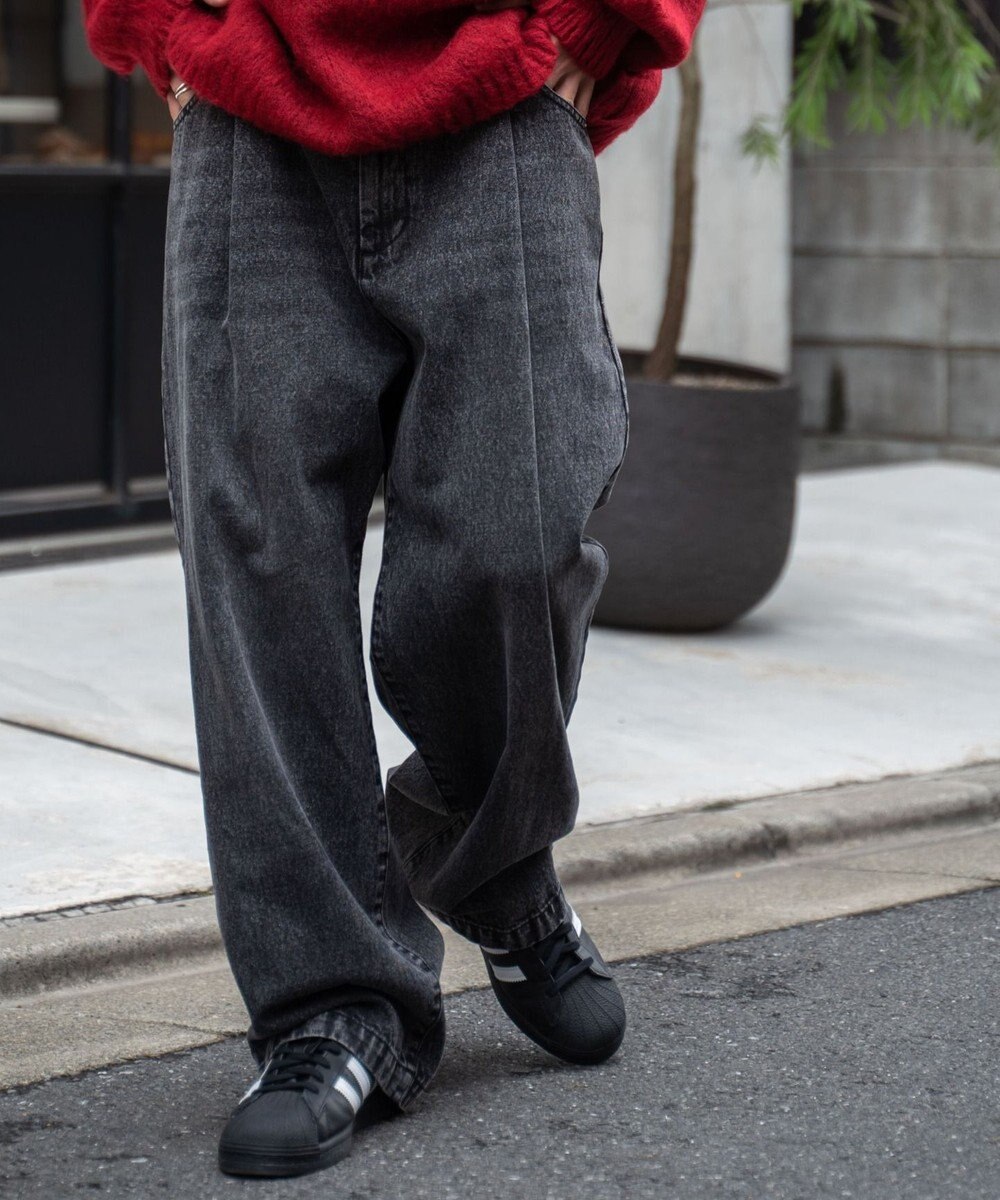 WEGO スケーターズ　タックワイドデニムパンツ 