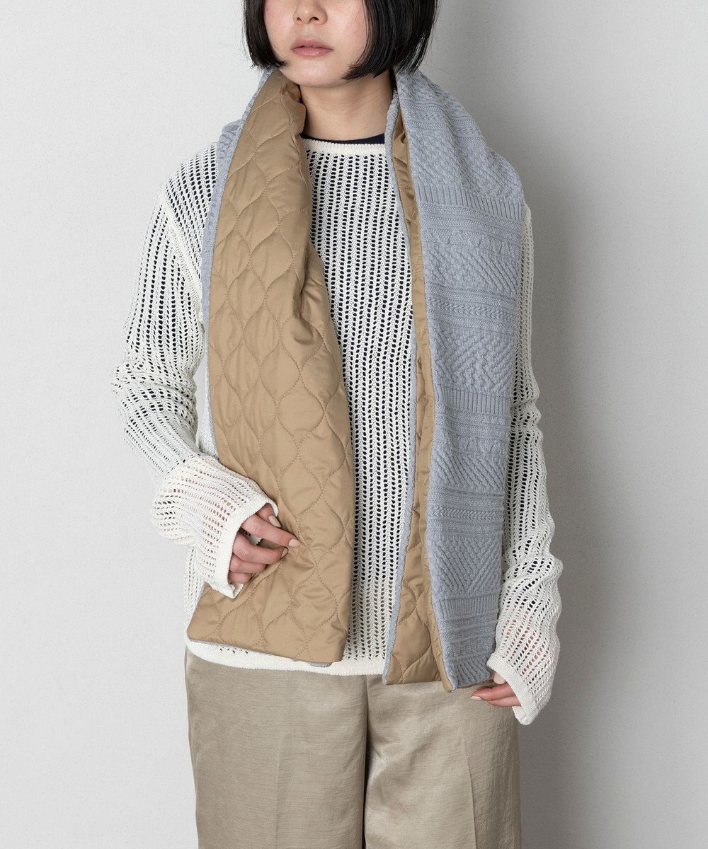 TRICOTE 【ダウン素材とニットの切り替え2WAY】デコボコ切り替えマフラー 