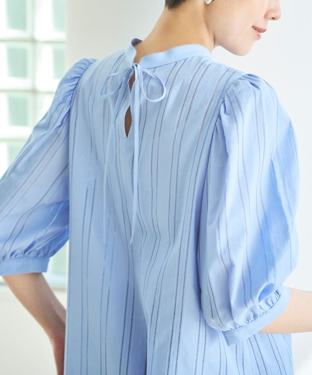 UNFILO ストライプレース 2WAY パフスリーブブラウス 