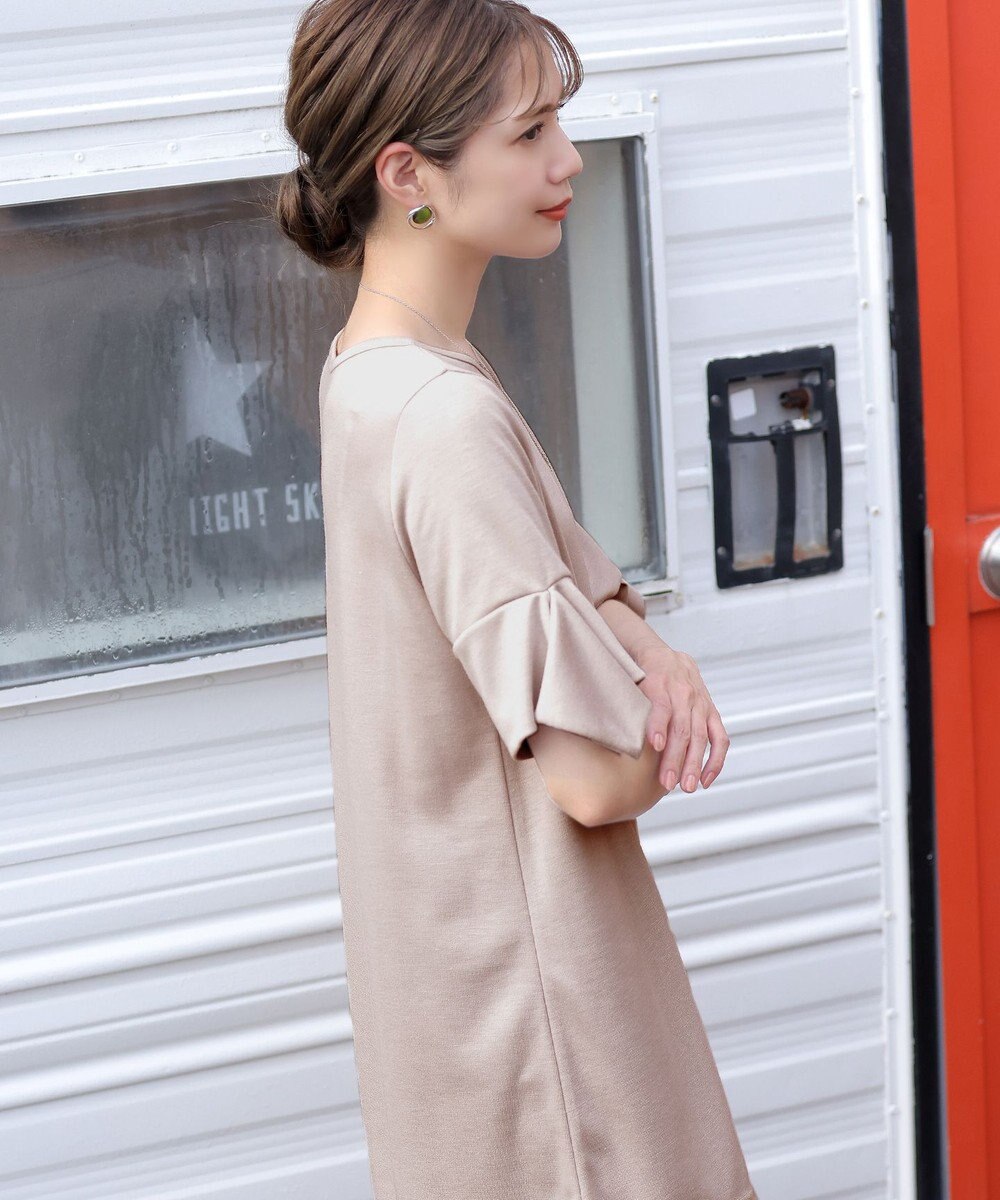 Tiaclasse 【洗える】フレアカフスポンチチュニックブラウス 