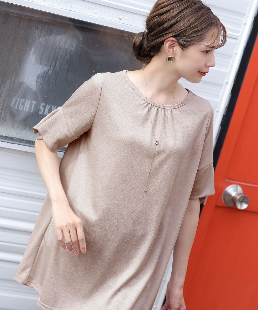 Tiaclasse 【洗える】フレアカフスポンチチュニックブラウス 