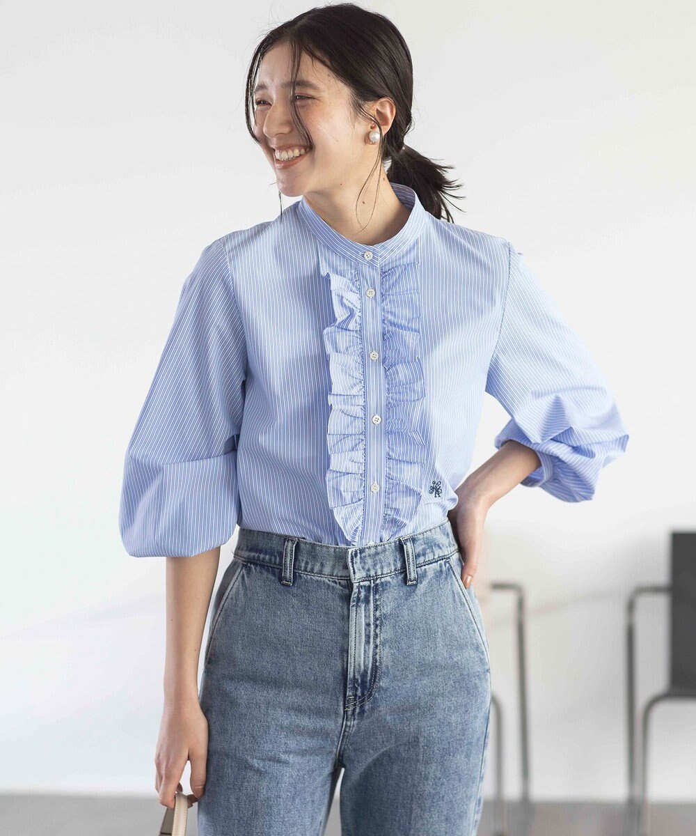 組曲 コンパクトシャーティング フリルブラウス 